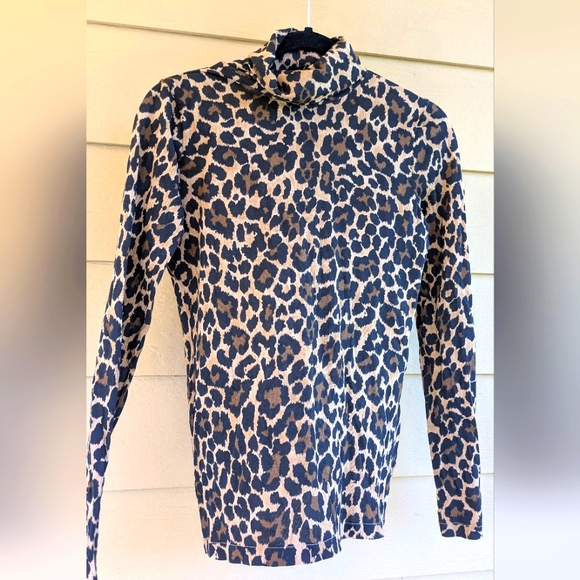 J.Crew Tissue Turtleneck Top -Leopard Print 100% Cotton Size S Brown Black - Picture 1 of 7